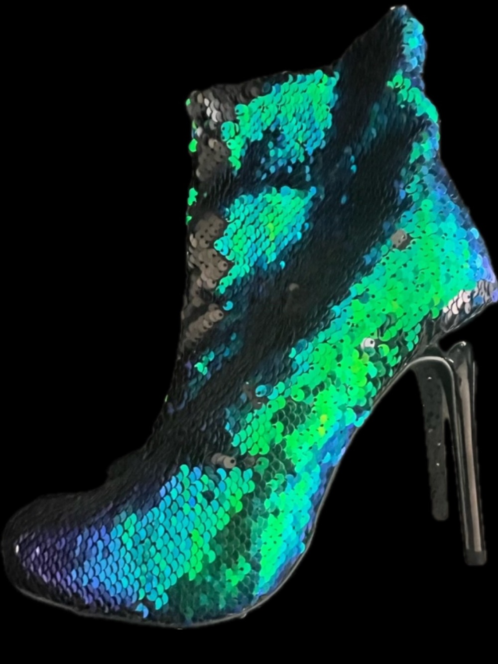 Wild diva Sequin black green blue mermaid stiletto ankle booties boots high heel